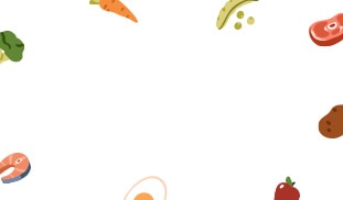 Ingredientes naturais para alimentação de animais de estimação espalhados sobre um fundo branco